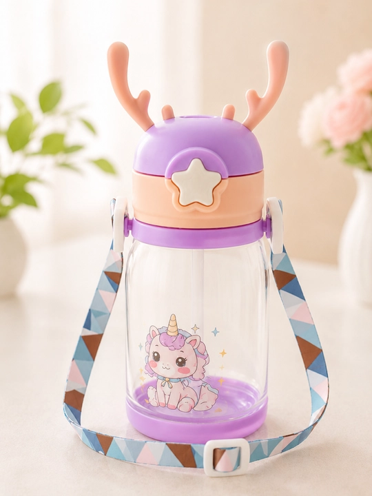 Бутылка для воды, для школьников, 500 мл, с трубочкой и ремешком, BPA Free, единорог