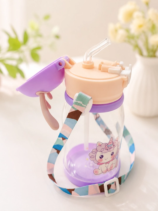 Бутылка для воды, для школьников, 500 мл, с трубочкой и ремешком, BPA Free, единорог