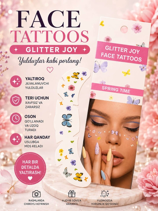Glitter Joy Face Tattoos — Временные блестящие стикер-тату для лица для детей и взрослых - 