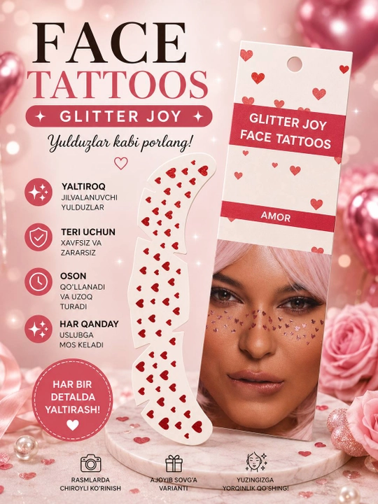 Glitter Joy Face Tattoos — Временные блестящие стикер-тату для лица для детей и взрослых - 