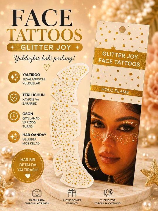 Glitter Joy Face Tattoos — Временные блестящие стикер-тату для лица для детей и взрослых - 