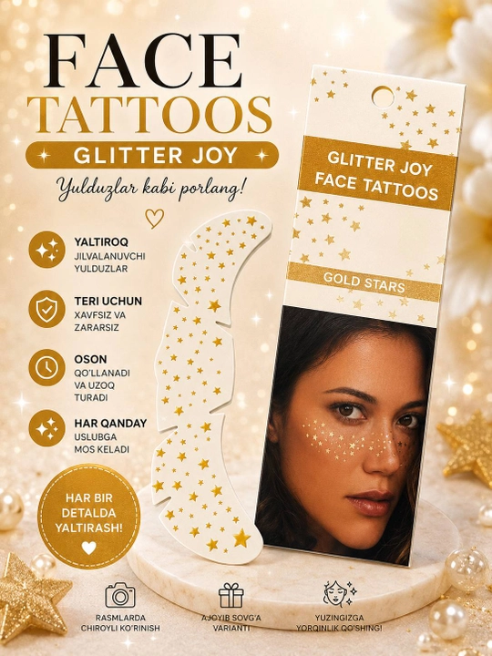 Glitter Joy Face Tattoos — Временные блестящие стикер-тату для лица для детей и взрослых - 
