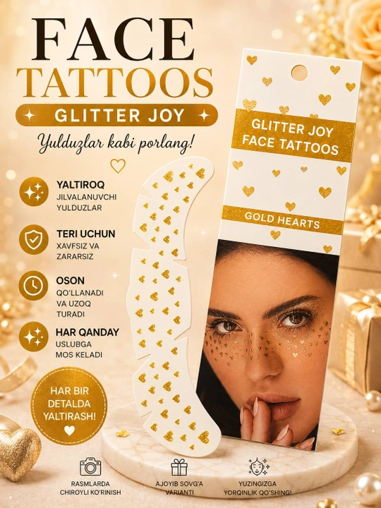 Glitter Joy Face Tattoos — Временные блестящие стикер-тату для лица для детей и взрослых - 