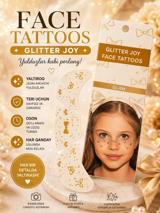 Glitter Joy Face Tattoos — Временные блестящие стикер-тату для лица для детей и взрослых - 