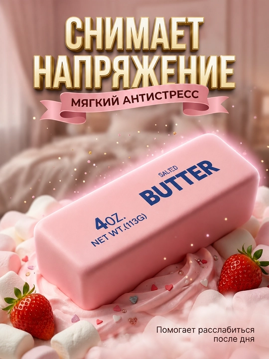 Butter sariyog‘ shaklidagi xushbo‘y skvish-antistress, yumshoq o‘yinchoq 113/400 g
