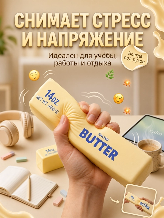 Butter sariyog‘ shaklidagi xushbo‘y skvish-antistress, yumshoq o‘yinchoq 113/400 g