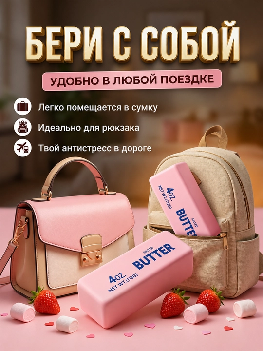 Butter sariyog‘ shaklidagi xushbo‘y skvish-antistress, yumshoq o‘yinchoq 113/400 g