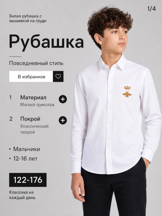 Рубашка для мальчика белая - 