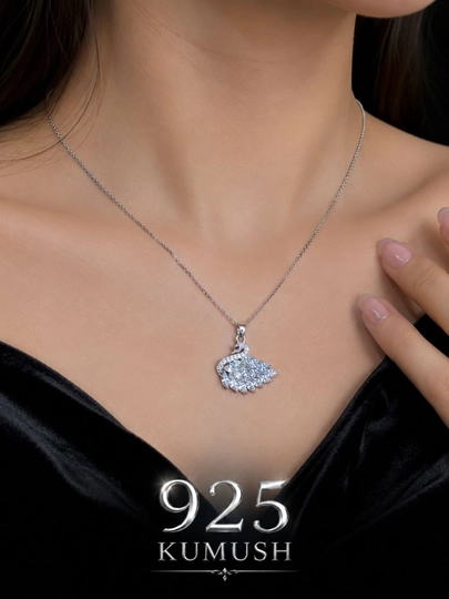 Oqqush kulonli ayollar sepochkasi – kumush rang, zircon toshli - 