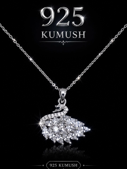 Oqqush kulonli ayollar sepochkasi – kumush rang, zircon toshli - 