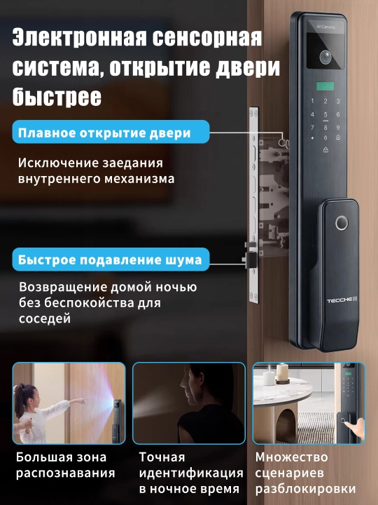 V6 aqlli eshik qulfi, 3D Face ID, AI kamera, HD ekran, Tuya Smart