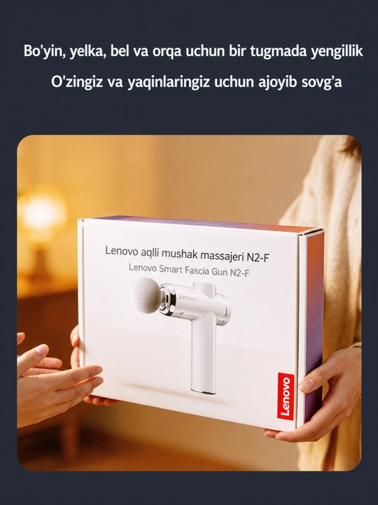 Lenovo massaj pistoleti, butun tana uchun massajor apparati 8 ta nasadka, kuchli batareya