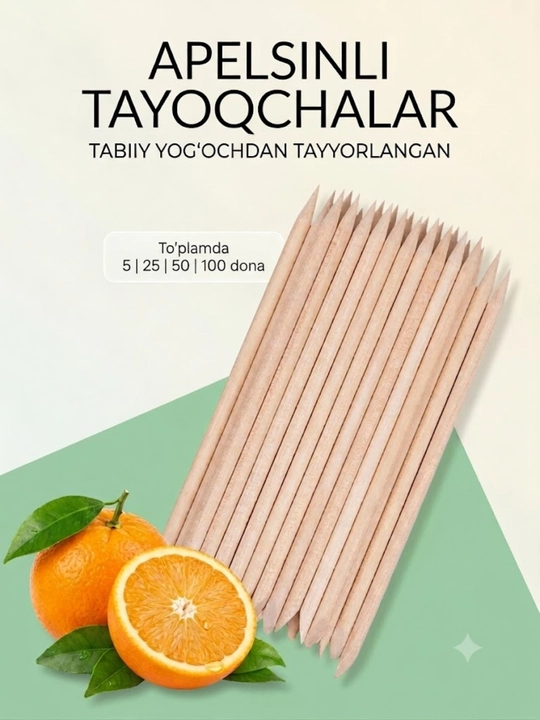 Manikyur uchun tabiiy yog'ochdan apelsin tayoqchalari
