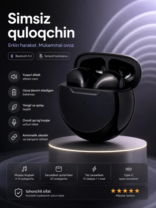 Pro 6 Simsiz Bluetooth 5.3 TWS Quloqchin, Sensorli Boshqaruv va Zaryadlash Qutisi - 