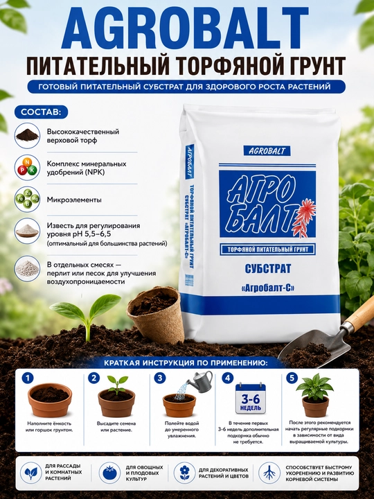 AgroBalt. Питательный торфяной грунт - 