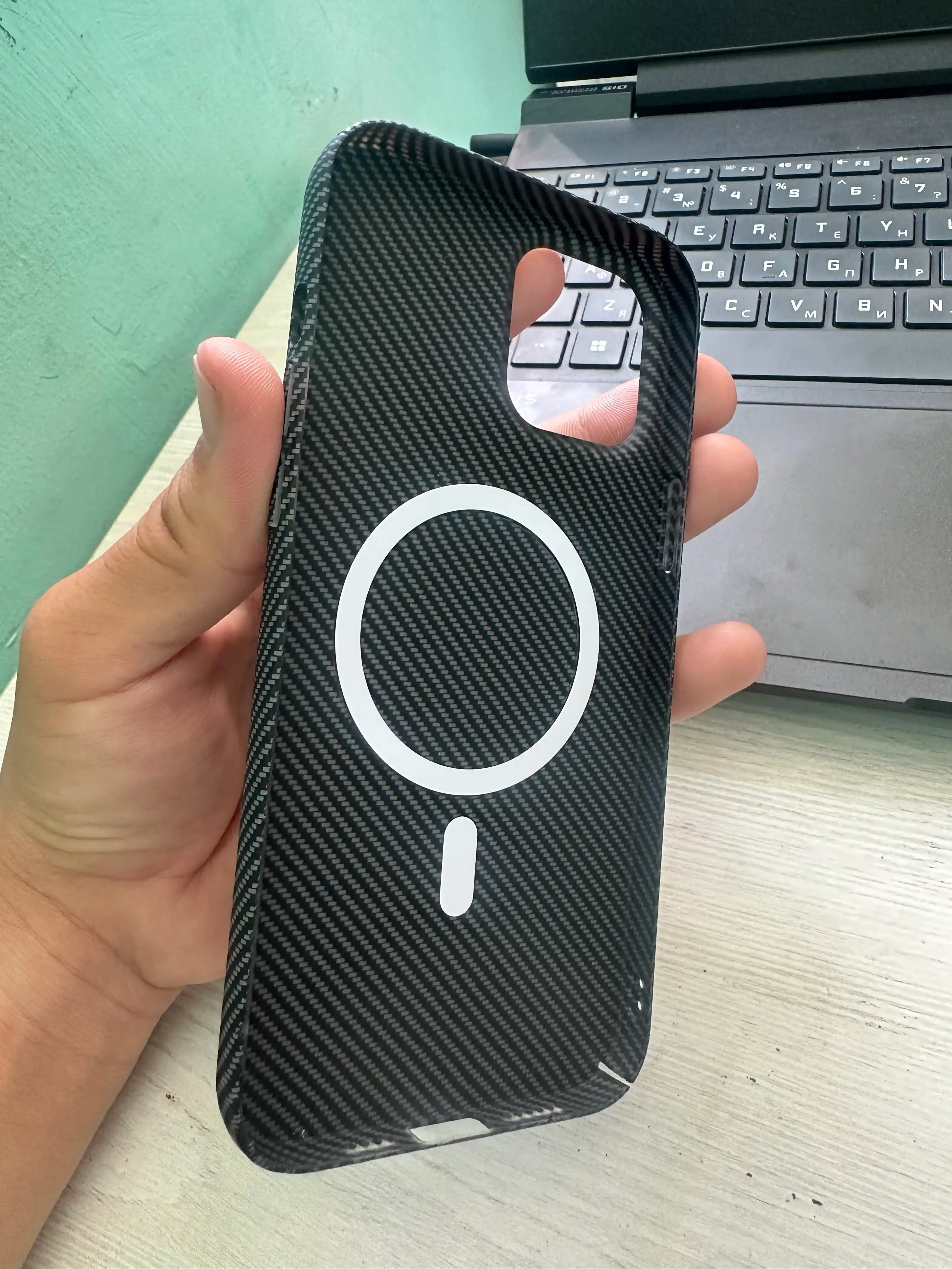 IPhone 11-17 Pro Max uchun MagSafe karbon g‘ilofi, yupqa, mustahkam himoya g‘ilofi
