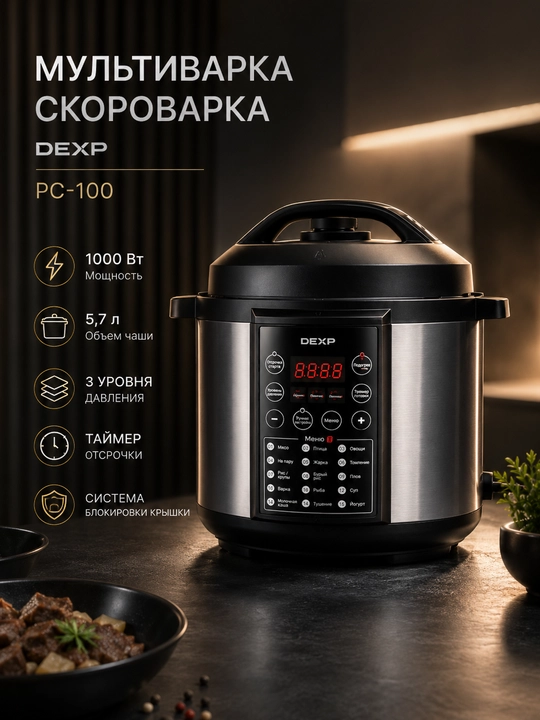 Мультиварка-скороварка с чашей DEXP, 5.7 л - 