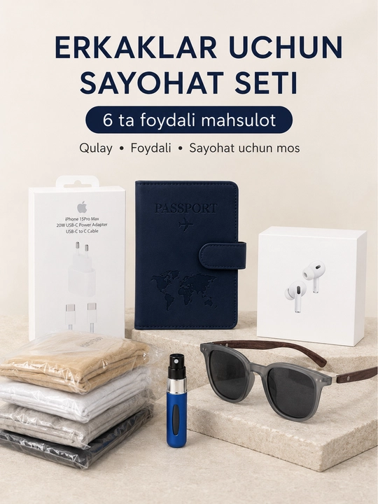 Atir uchun sayohat flakoni, erkaklar uchun 6 ta mahsulotli sayohat seti - 