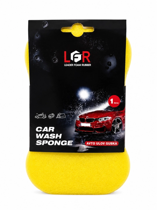 Gubka avtomobil yuvish uchun LFR Car Wash Sponge, yumshoq ko‘pik, sariq, 1 dona