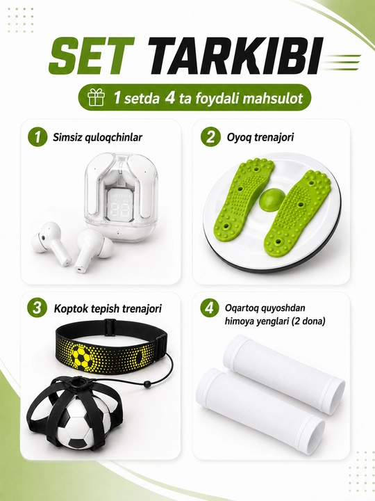 Air 31 simsiz quloqchin, sport va faollik uchun 4 ta mahsulotli set