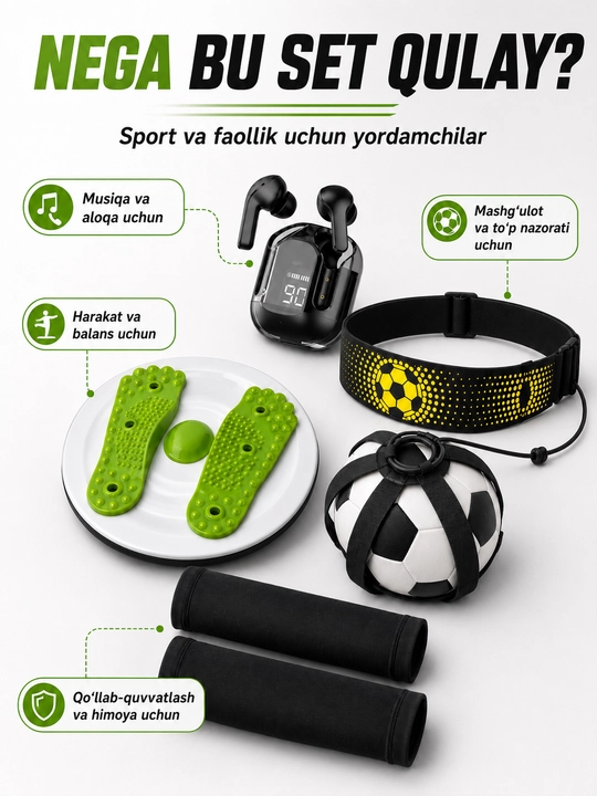 Air 31 simsiz quloqchin, sport va faollik uchun 4 ta mahsulotli set