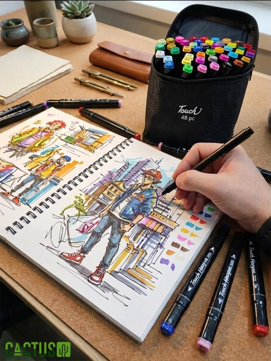 Ko'p rangli markerlar to'plami 48 dona sensorli eskiz uchun Touch, ikki tomonlama marker