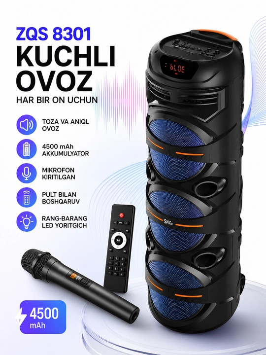 ZQS8301 kalonka — portativ Bluetooth speaker kuchli ovoz va bass bilan - 
