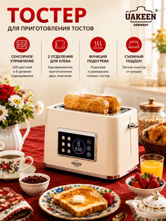 Elektr toster non qizdirgich 2 bo'limli sensorli displeyli non tost qurilmasi - 