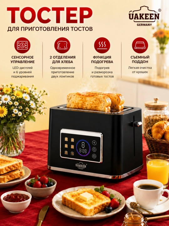 Elektr toster non qizdirgich 2 bo'limli sensorli displeyli non tost qurilmasi - 