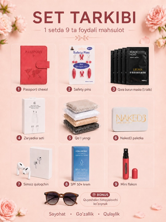 Маска LELNIA от чёрных точек, для носа, 5 шт., женский дорожный набор, 9 в 1