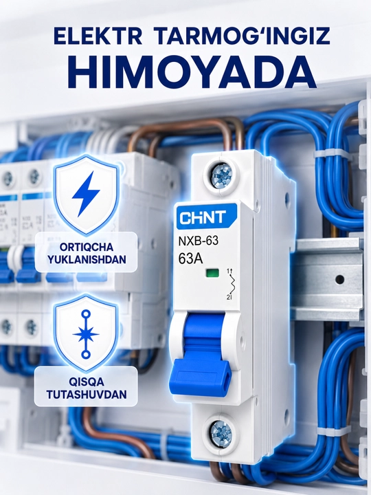 Elektr avtomat CHINT NXB-63, 1 qutbli avtomatik o‘chirgich, 63A, 230V