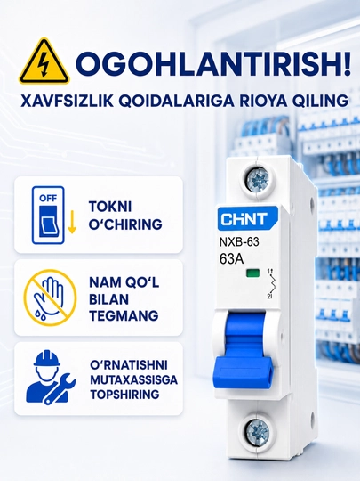 Elektr avtomat CHINT NXB-63, 1 qutbli avtomatik o‘chirgich, 63A, 230V