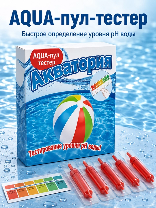 Средство для бассейна, Акватория AQUA-пул-тестер для бассейнов, 5 ампул по 2 мг и шкала - 
