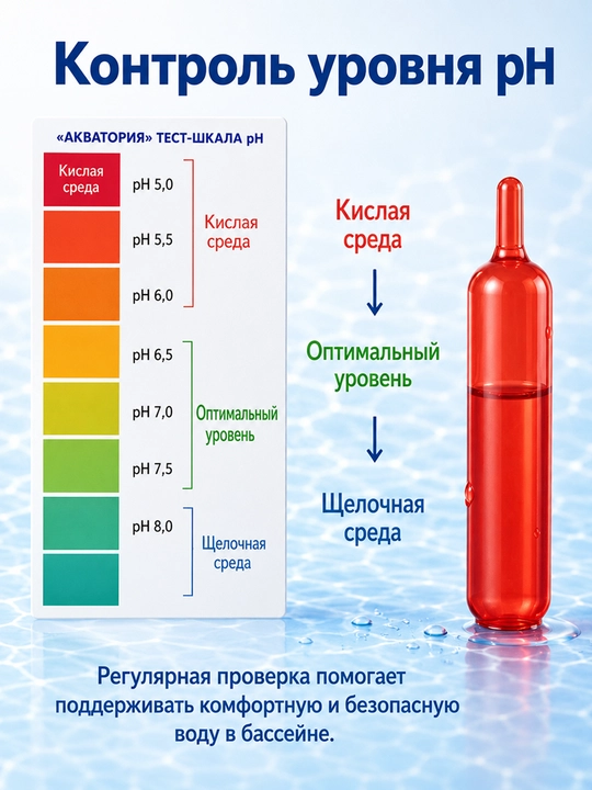 Средство для бассейна, Акватория AQUA-пул-тестер для бассейнов, 5 ампул по 2 мг и шкала
