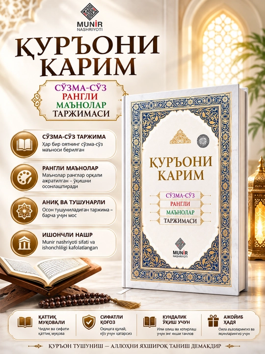 Qur'oni Karim — so'zma-so'z rangli ma'nolar tarjimasi, qattiq muqova - 