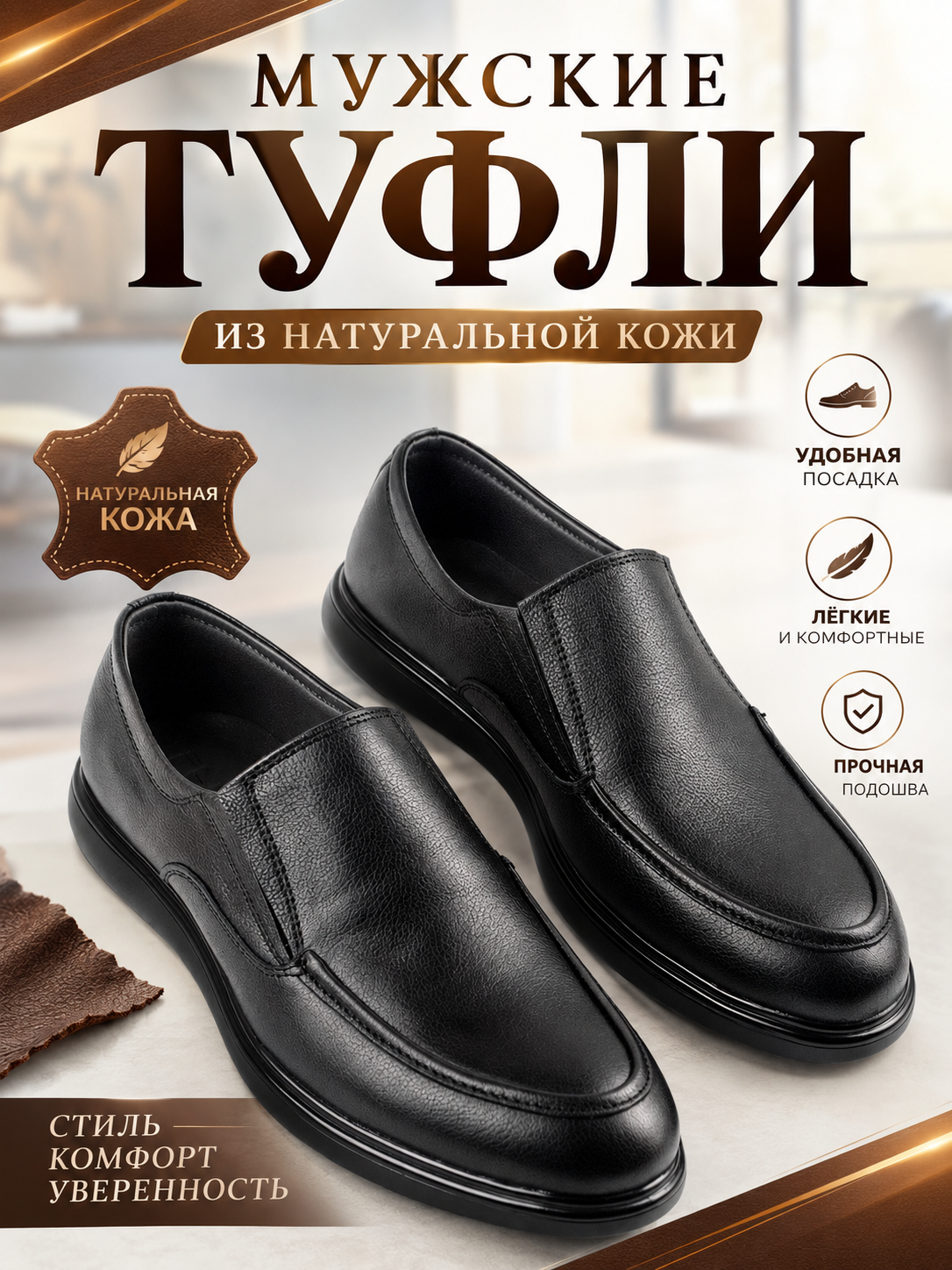 Мужские туфли, классические из натуральной кожи - 