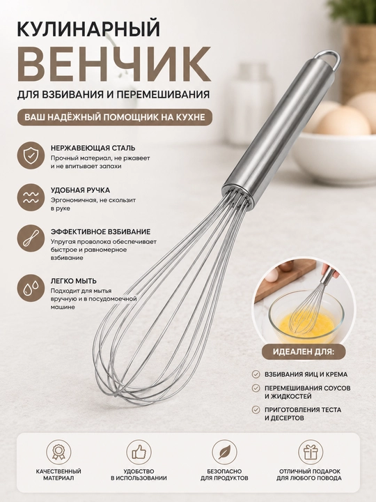 Венчик кулинарный кухонный  для взбивания - 