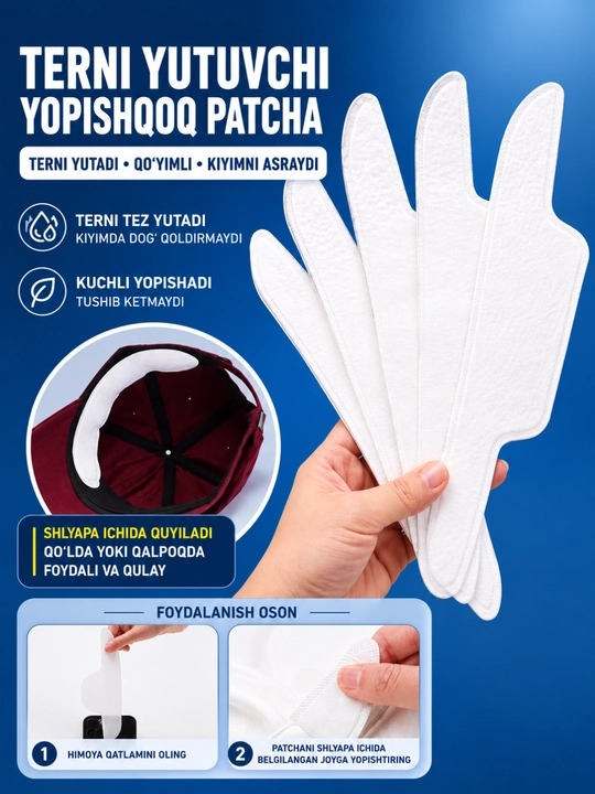 Ter yutuvchi patch Kiyim va shlyapa yoqasi uchun yopishqoq himoya
