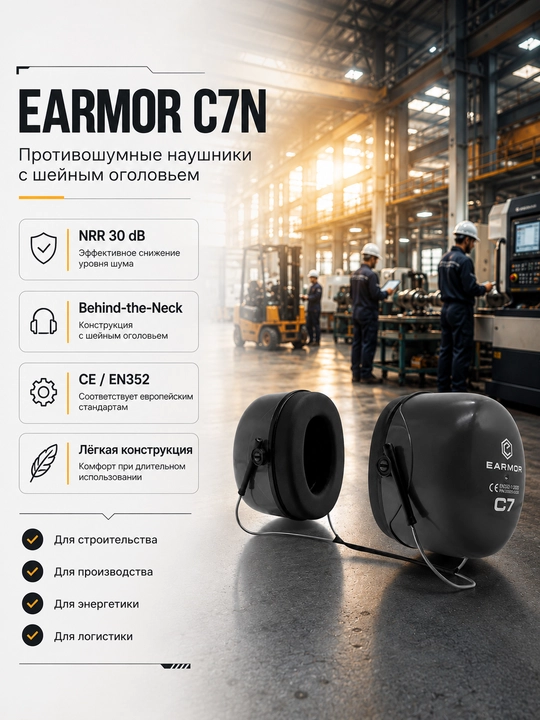 EARMOR C7N shovqinga qarshi naushniklari, eshitishni himoya qilish, NRR 30 dB