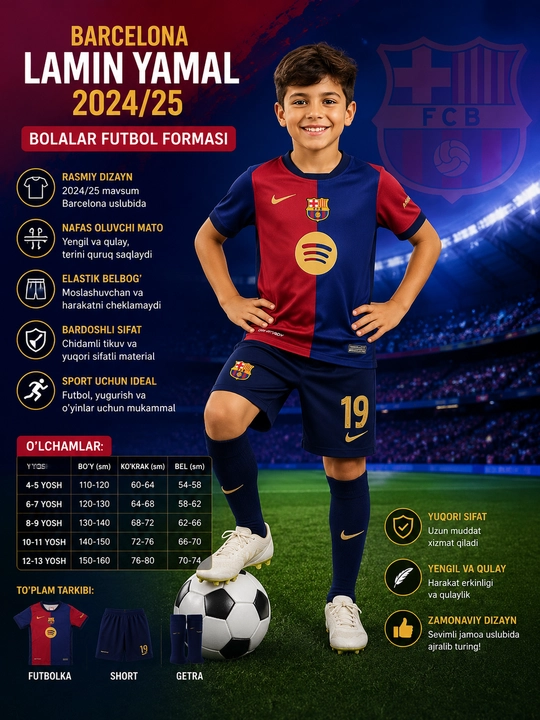 Barcelona Lamin Yamal 2024-2025 bolalar futbol formasi - 