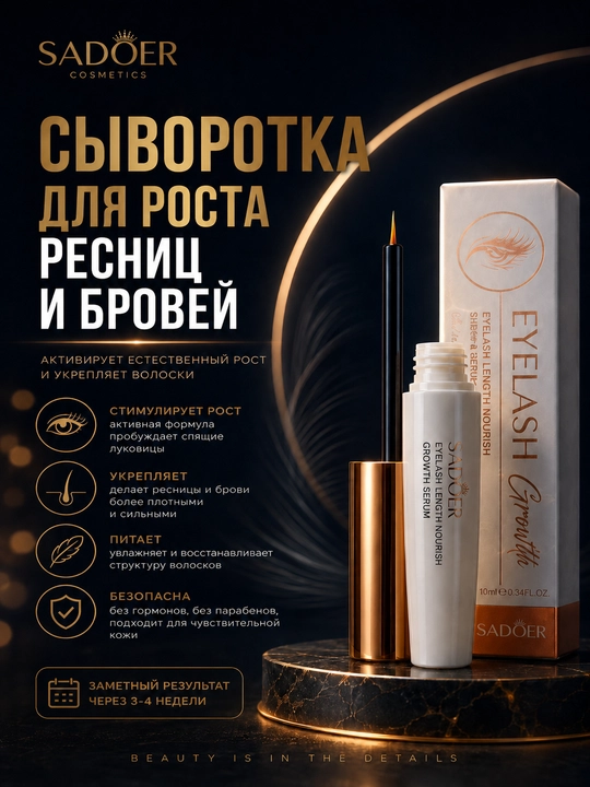 Сыворотка для роста ресниц и бровей SADOER, 10 мл - 