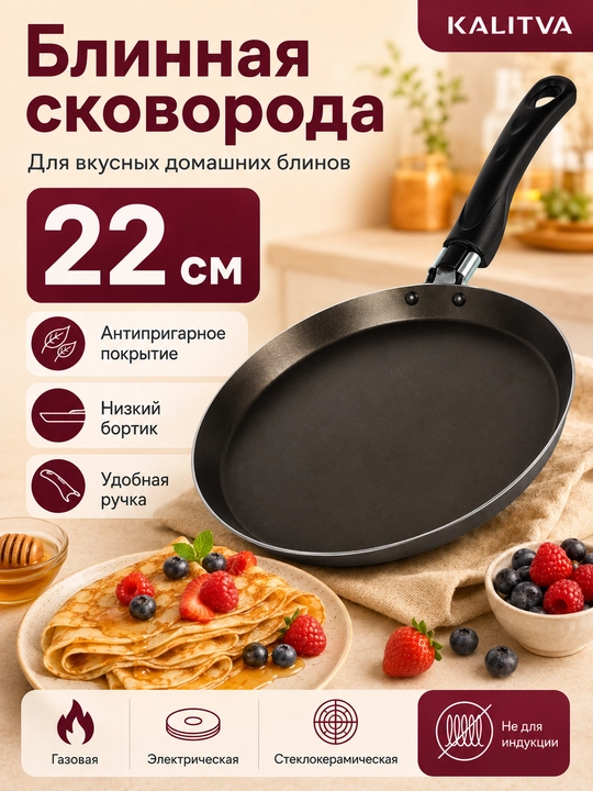 Сковорода для блинов с антипригарным покрытием Kalitva, блинница антипригарная - 