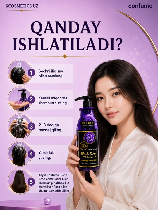 Barcha turdagi sochlar uchun organ moyi qo‘shilgan tiklovchi shampun, Confume Korea, 750 g
