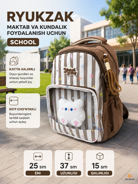Bolalar va o'smirlar uchun ryukzag, maktab va kundalik foydalanish sumkasi, turli ranglarda - 