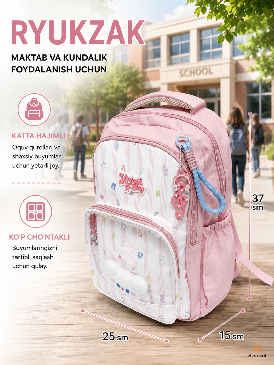 Bolalar va o'smirlar uchun ryukzag, maktab va kundalik foydalanish sumkasi, turli ranglarda - 