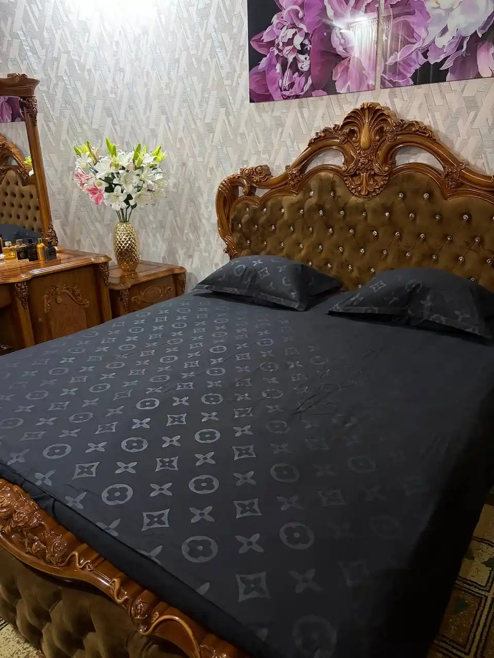 Постельное бельё LV стиль чёрно-серый — роскошь и комфорт спальни