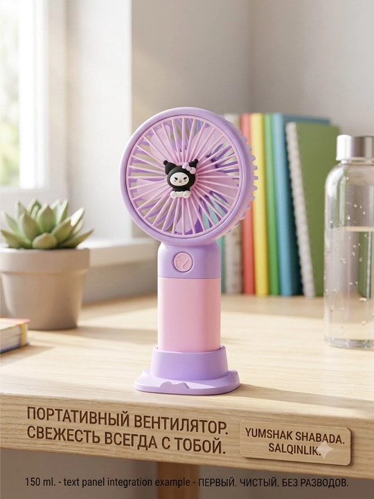 Мини портативный вентилятор USB, аккумуляторный, с подставкой, 3 скорости - 