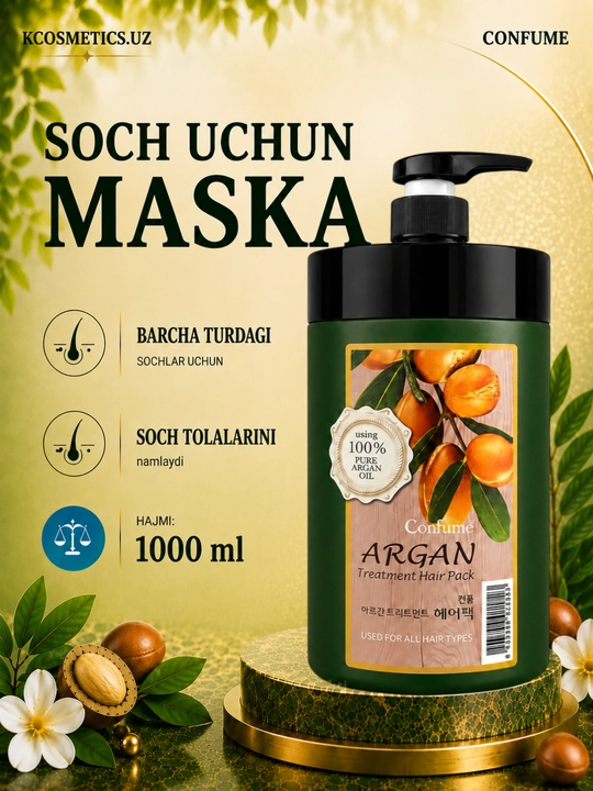 Soch uchun maska, barcha turdagi sochlar uchun, qayta tiklovchi, argan yo'gli, Confume Koreya - 