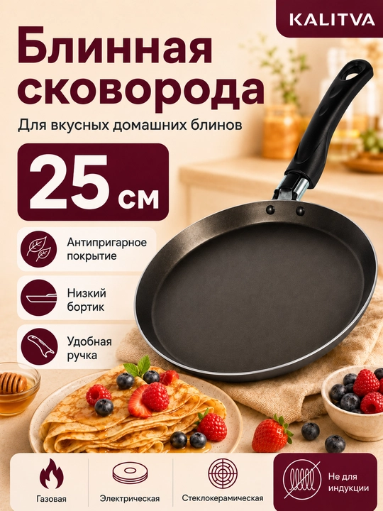 Сковорода для блинов с антипригарным покрытием Kalitva, блинница антипригарная - 