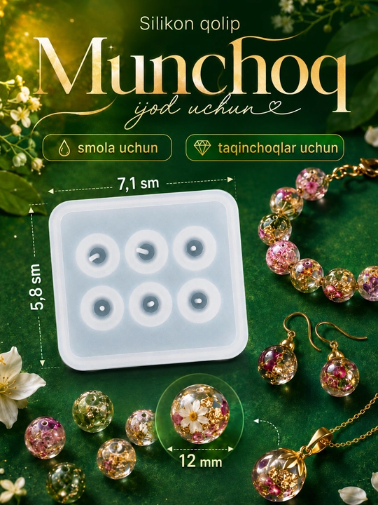Silikon qolip Munchoqlar, tasbih bezaklar uchun qoliplar, mold 10, 12, 16 mm